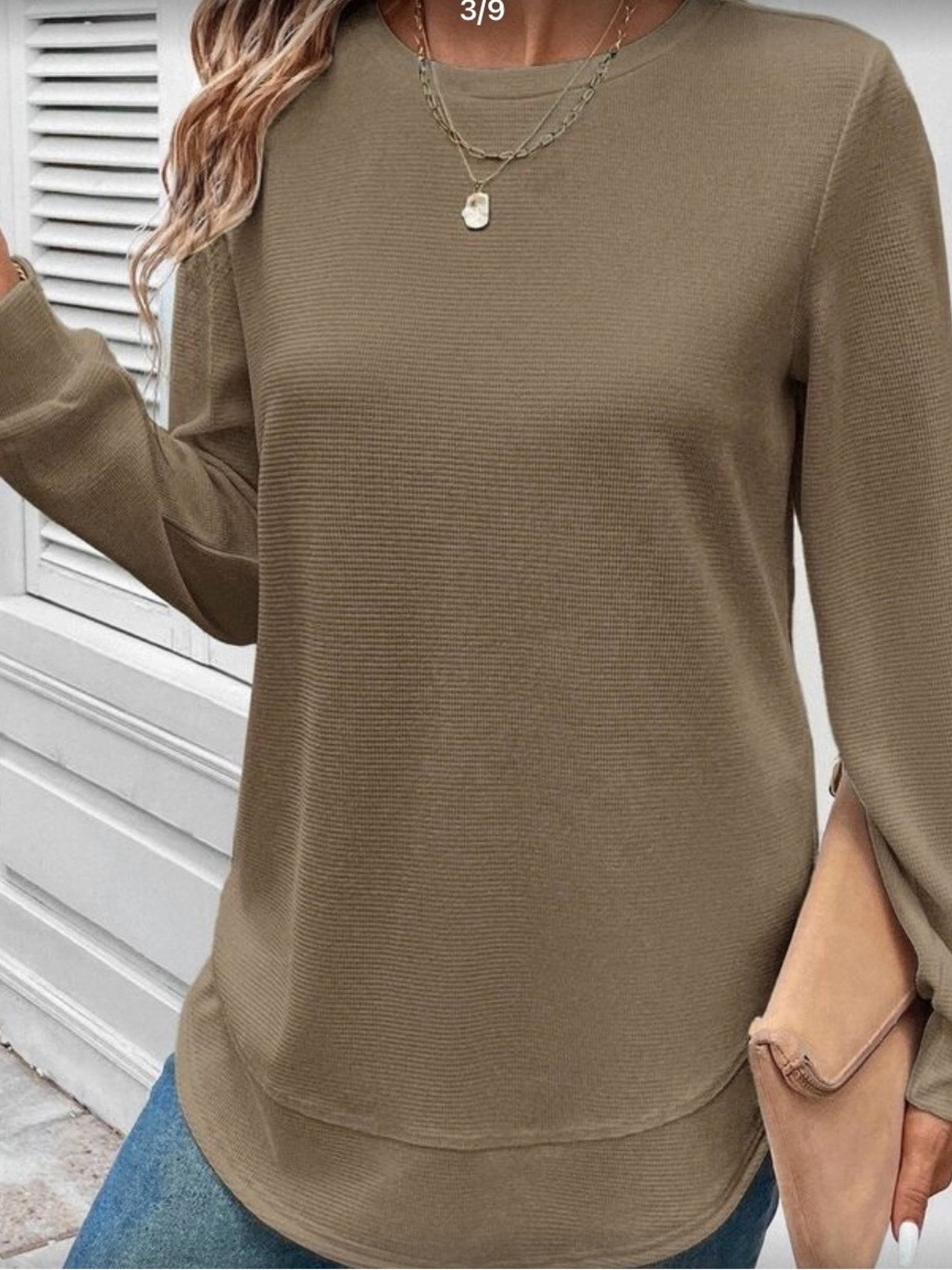 Women's Olive Long-Sleeve Crewneck Top